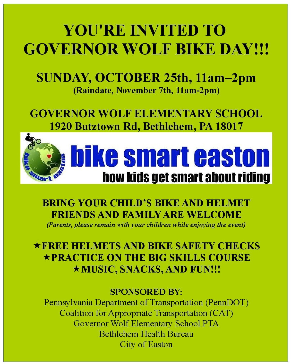 Bike Day comes to Governor Wolf Elementary School in Bethlehem!