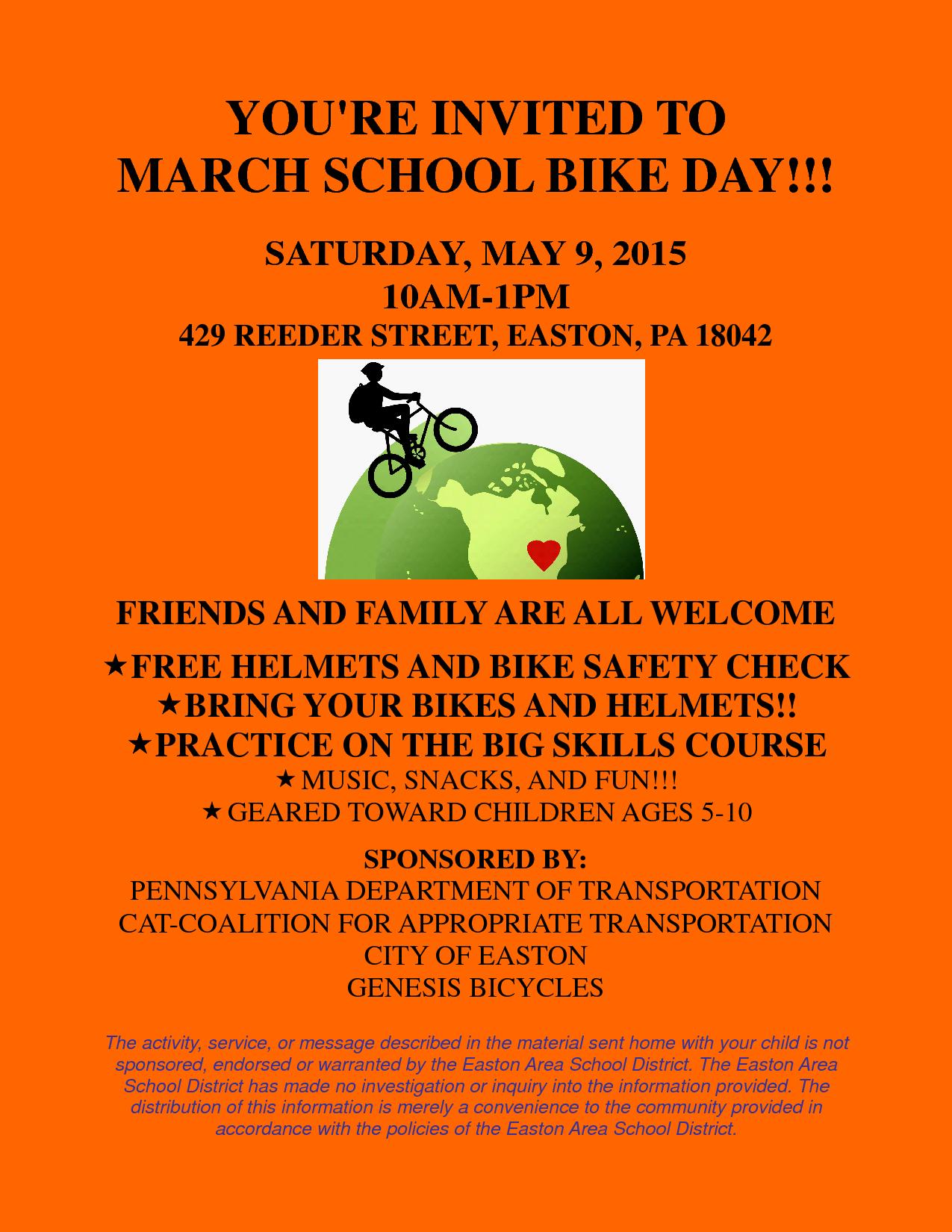 Bike Day at March Elementary School – Saturday May 9th, 10am-1pm